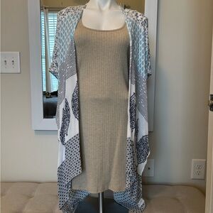 Sugarlips BodyCon Tan Dress with Blue and White Kimono